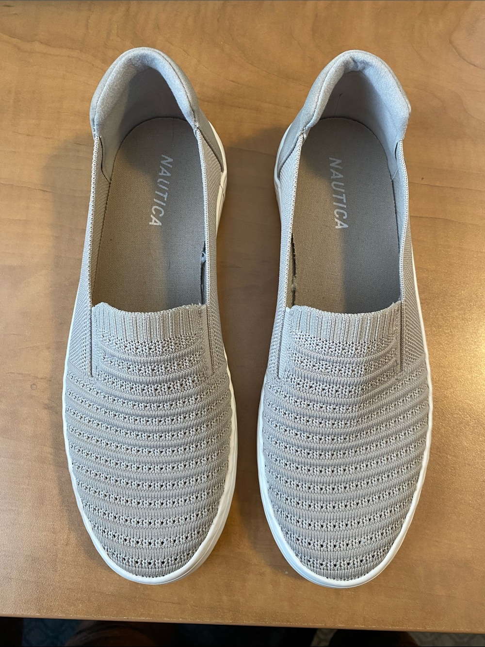 Nautica Women’s Slip-On Knit Sneakers in Light Beige